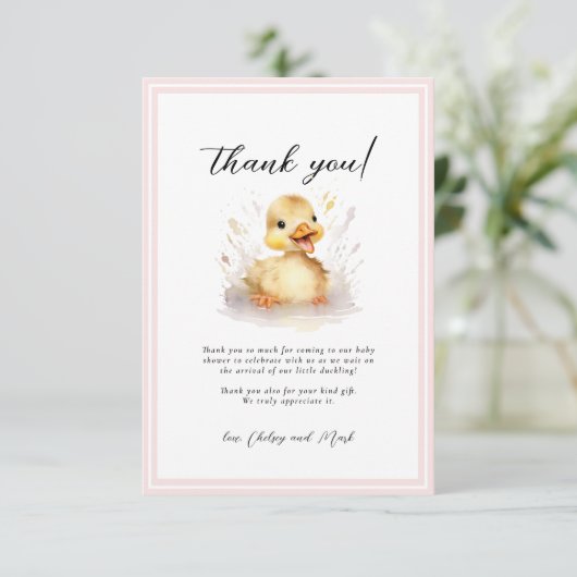 Little Duck Baby shower Roze bedankkaart (Staand voorkant)