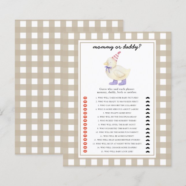 Little Duck - mama of papa baby shower spel (Voorkant / Achterkant)