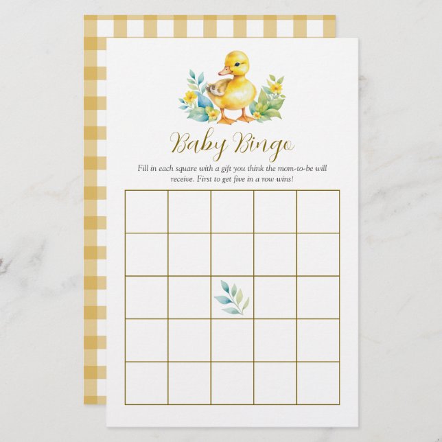 Little Duckling Duck Baby Shower Bingo Game (Voorkant / Achterkant)
