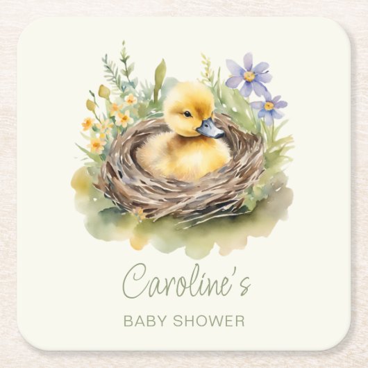 Little Duckling Duck Baby shower gepersonaliseerd Kartonnen Onderzetters (Voorkant)