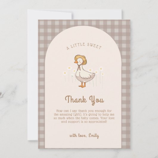 Little Duckling Farmhouse Gingham Baby shower Bedankkaart (Voorkant)