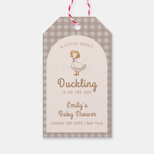 Little Duckling Farmhouse Gingham Baby shower Cadeaulabel (Voorkant)
