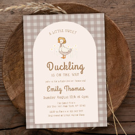 Little Duckling Farmhouse Gingham Baby shower Kaart