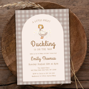 Little Duckling Farmhouse Gingham Baby shower Kaart