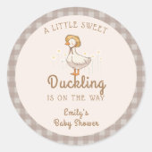 Little Duckling Farmhouse Gingham Baby shower Ronde Sticker (Voorkant)