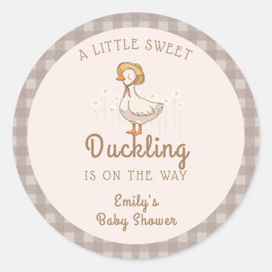 Little Duckling Farmhouse Gingham Baby shower Ronde Sticker (Voorkant)