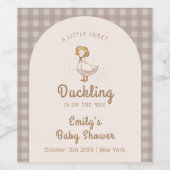 Little Duckling Farmhouse Gingham Baby shower Wijn Etiket (Enkel label)