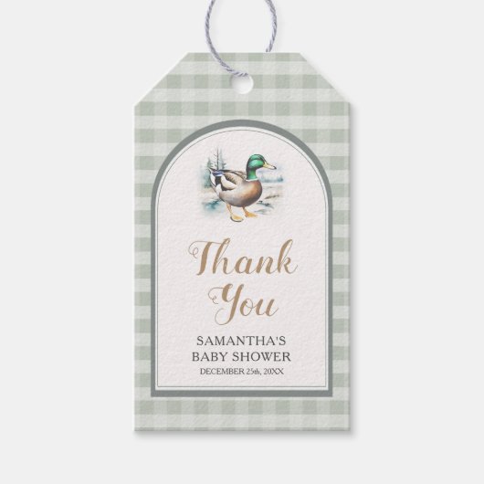 Little Duckling Gingham Baby shower Bedankt Cadeaulabel (Voorkant)