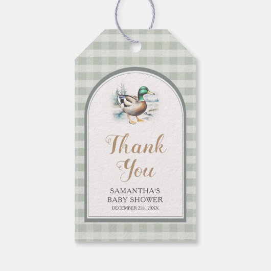 Little Duckling Gingham Baby shower Bedankt Cadeaulabel (Achterkant)