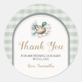Little Duckling Gingham Baby shower Bedankt Ronde Sticker (Voorkant)