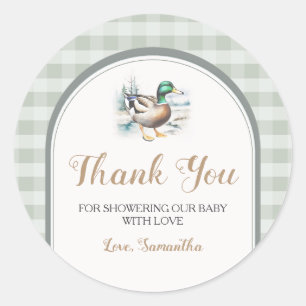Little Duckling Gingham Baby shower Bedankt Ronde Sticker