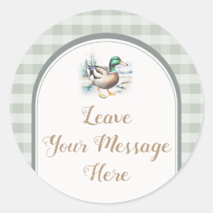 Little Duckling Gingham Baby shower je bericht Ronde Sticker
