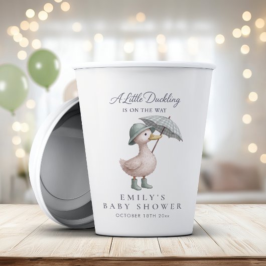 Little Duckling Green Gender Neutral Baby Shower Papieren Bekers