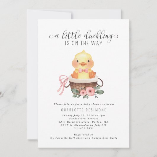 Little Duckling is onderweg naar de babymeisjesdou Kaart (Voorkant)