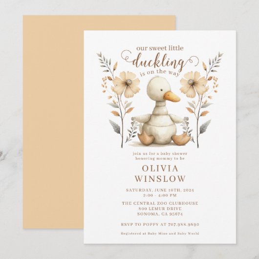 Little Duckling Waterverf Baby shower Kaart (Voorkant / Achterkant)