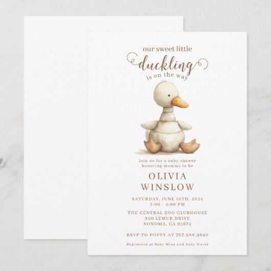 Little Duckling Waterverf Baby shower Kaart (Voorkant / Achterkant)