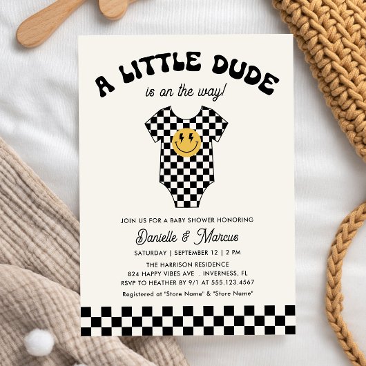 Little Dude Baby Bodysuit Retro Baby shower Kaart