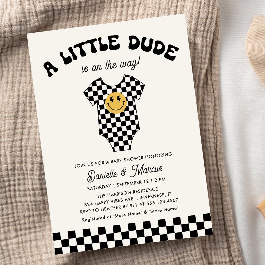 Little Dude Baby Bodysuit Retro Baby shower Kaart