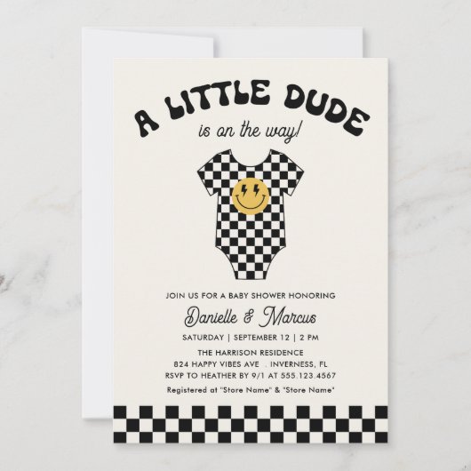 Little Dude Baby Bodysuit Retro Baby shower Kaart (Voorkant)