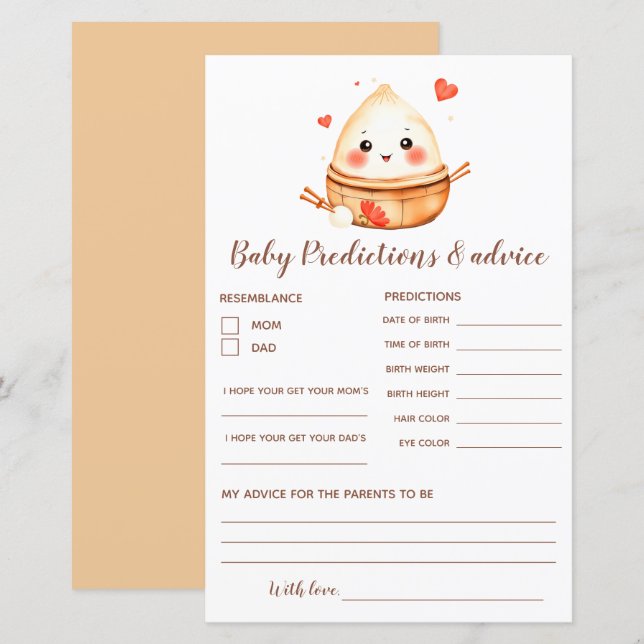 Little Dumpling Baby shower voorspellingen en advi (Voorkant / Achterkant)