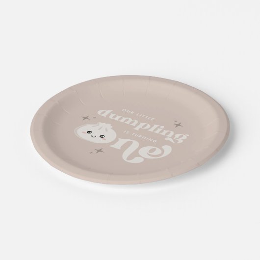 Little Dumpling Bao Dim Sum Eerste Verjaardag Papieren Bordje (Gekanteld)