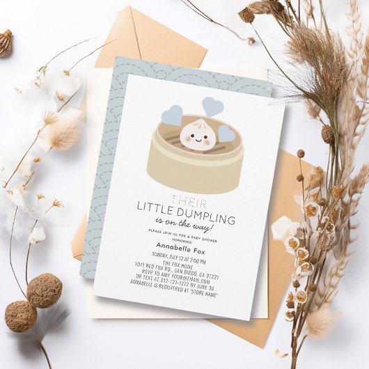 Little Dumpling Blue Baby shower Invitation Kaart