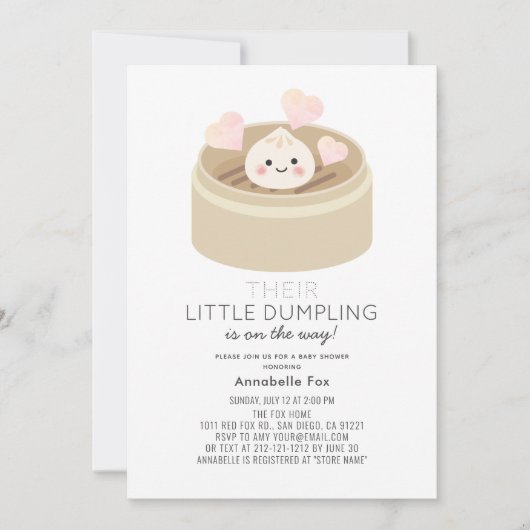 Little Dumpling Blue Baby shower Invitation Kaart (Voorkant)