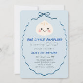 Little Dumpling Blue Bow Boy 1e Verjaardag Kaart (Voorkant)