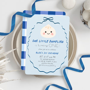 Little Dumpling Blue Bow Boy 1e Verjaardag Kaart