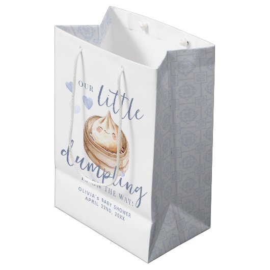 Little Dumpling Blue Boy Baby shower Medium Cadeauzakje (Voorkant Gekanteld)