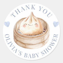 Little Dumpling Blue Dank u Baby shower gunsten Ronde Sticker