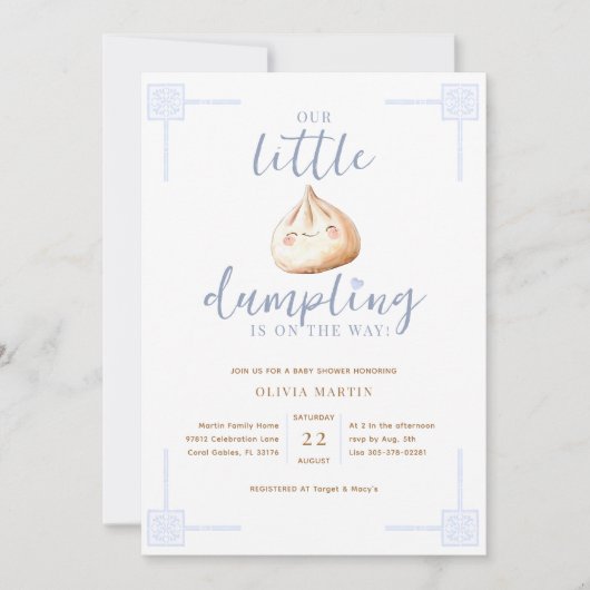 Little Dumpling Blue Waterverf Boy Baby shower Kaart (Voorkant)