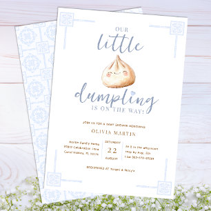 Little Dumpling Blue Waterverf Boy Baby shower Kaart