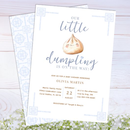 Little Dumpling Blue Waterverf Boy Baby shower Kaart