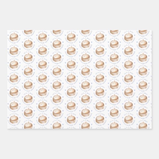 Little Dumpling Blue Waterverf Boy Baby shower Wr Inpakpapier Vel (Voorkant)