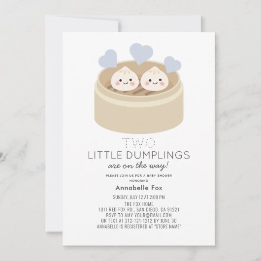 Little Dumpling Boy Twins Baby shower Invitation Kaart (Voorkant)