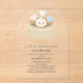 Little Dumpling Chinese Steamer Geslacht Onthullen Acryl Uitnodigingen (Voorkant)