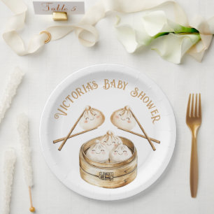 Little Dumpling Dim Sum Genderneutraal Baby shower Papieren Bordje