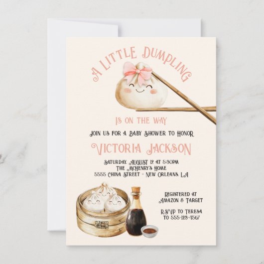 Little Dumpling Dim Sum Girl Baby shower Kaart (Voorkant)