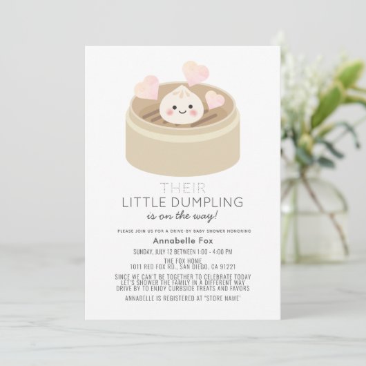 Little Dumpling Drive-by Baby shower Kaart (Staand voorkant)
