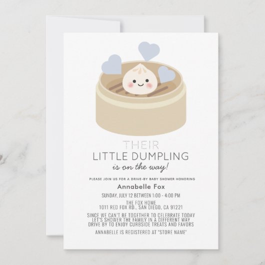 Little Dumpling Drive-by Boy Baby shower Kaart (Voorkant)