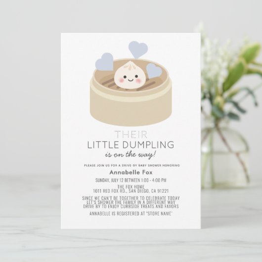 Little Dumpling Drive-by Boy Baby shower Kaart (Staand voorkant)