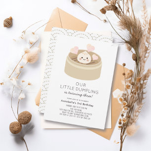 Little Dumpling Gender-neutrally Birthday Invitati Kaart