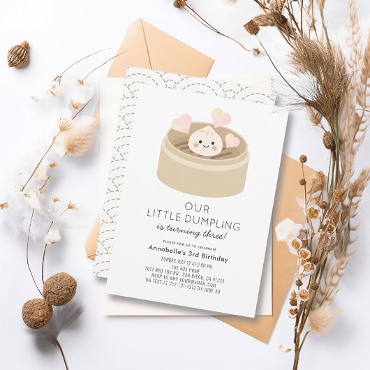 Little Dumpling Gender-neutrally Birthday Invitati Kaart