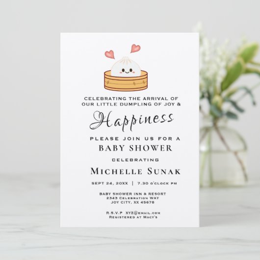 Little Dumpling Girl Pink Baby shower Uitnodiging (Staand voorkant)