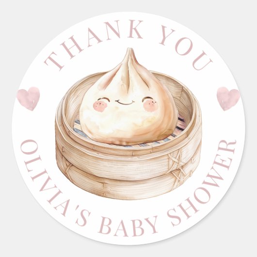Little Dumpling Pink Bedankt Baby shower Favor Ronde Sticker (Voorkant)