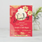 Little Dumpling Red & Gold Baby shower Invitation Kaart (Staand voorkant)