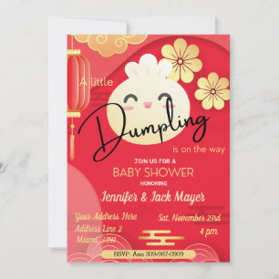 Little Dumpling Red & Gold Baby shower Invitation Kaart