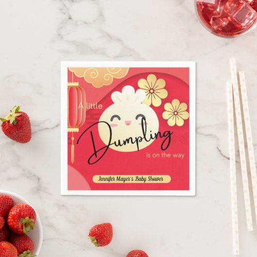 Little Dumpling Red Gold Baby shower Napkins Servet (Insitu)