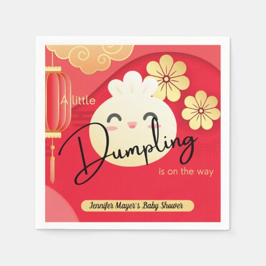 Little Dumpling Red Gold Baby shower Napkins Servet (Voorkant)